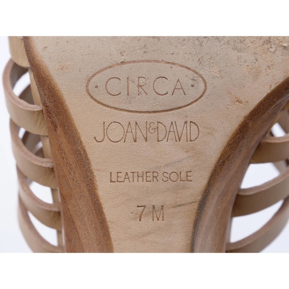 Circa Joan David Sandals Womens 7 Tan Leather Slide Strappy Weaved Open Toe Heel - Picture 10 of 11